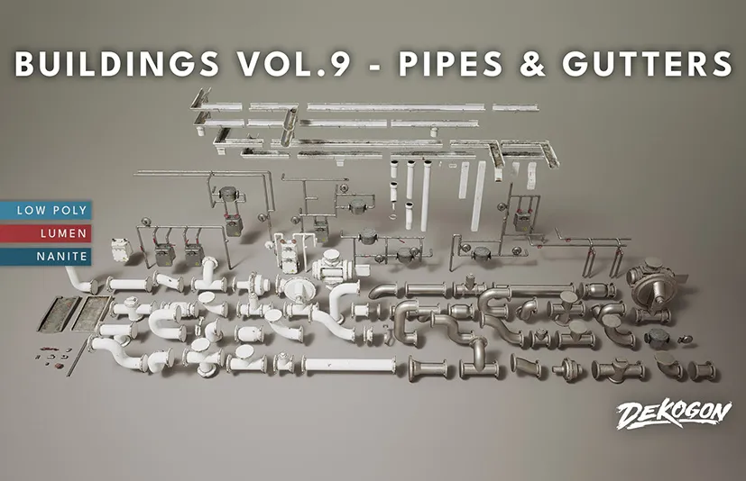 模块化管道和排水沟 – Buildings VOL.9 – Modular Pipes & Gutters (Nanite & Low Poly) - 筱信日记