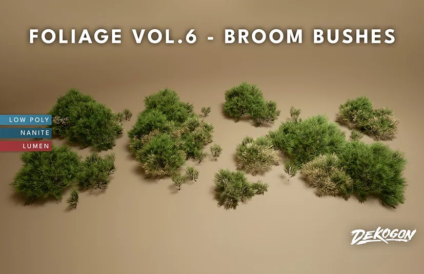 扫帚灌木丛植物包 – Foliage VOL.6 – Broom Bushes (Nanite and Low Poly) - 筱信日记