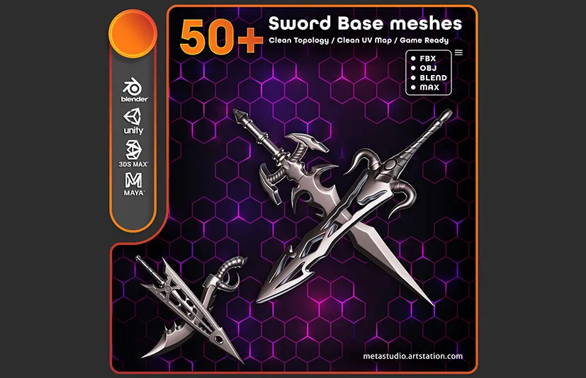 50+剑武器基础包 – 50 Sword Base Mesh - 筱信日记