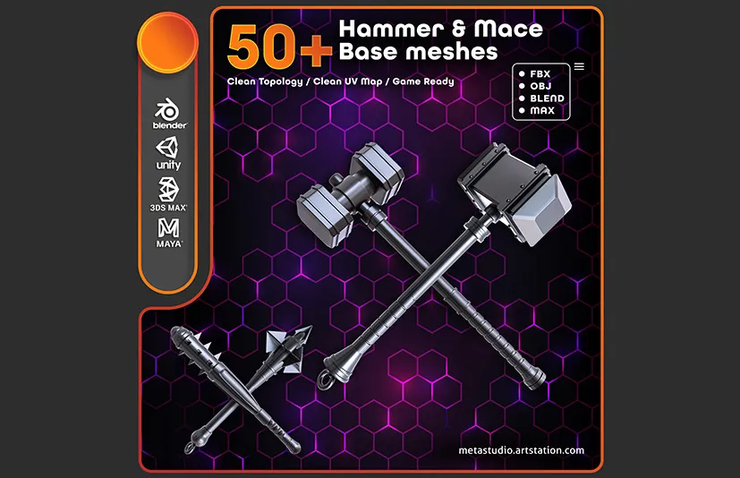 50+魔杖魔锤武器基础包 – 50 Hammer & Mace Base Meshes - 筱信日记